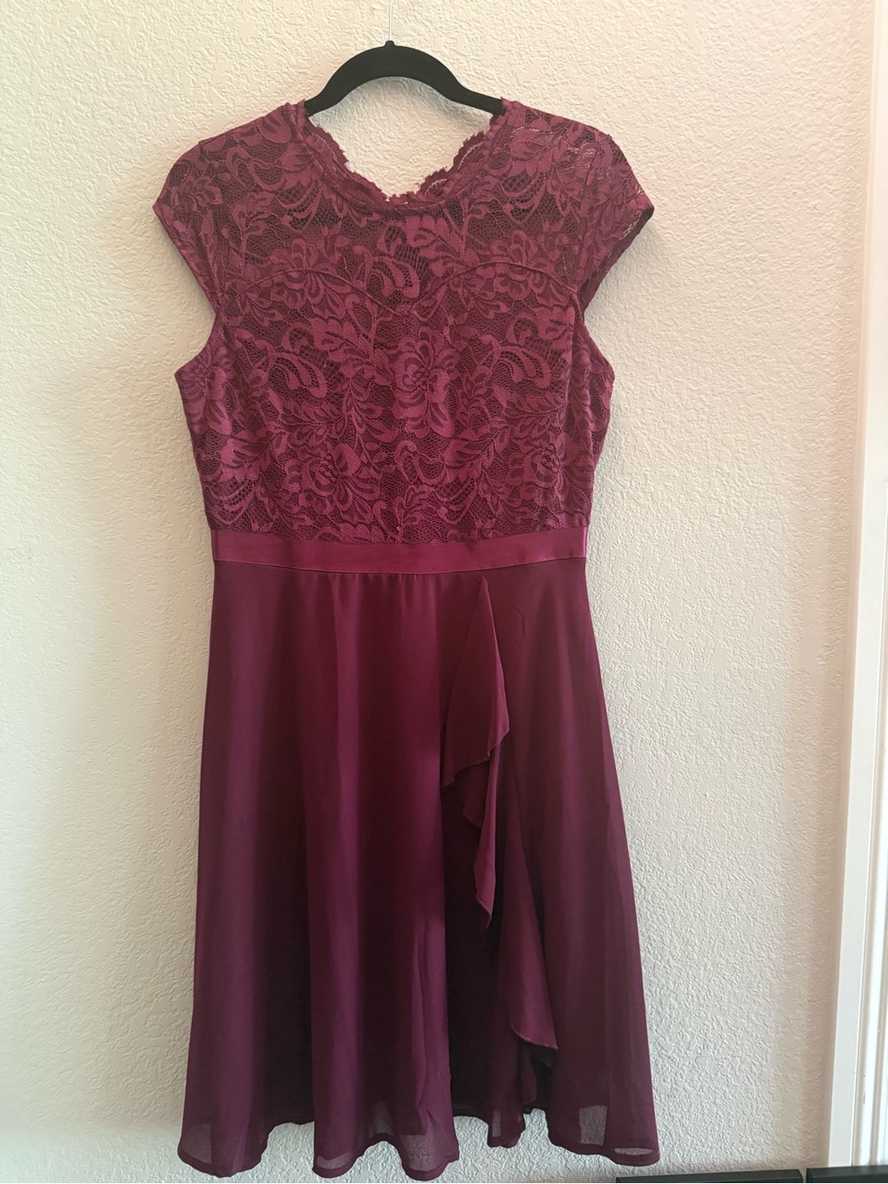Burgundy Lace Chiffon Fit & Flare Cocktail Dress